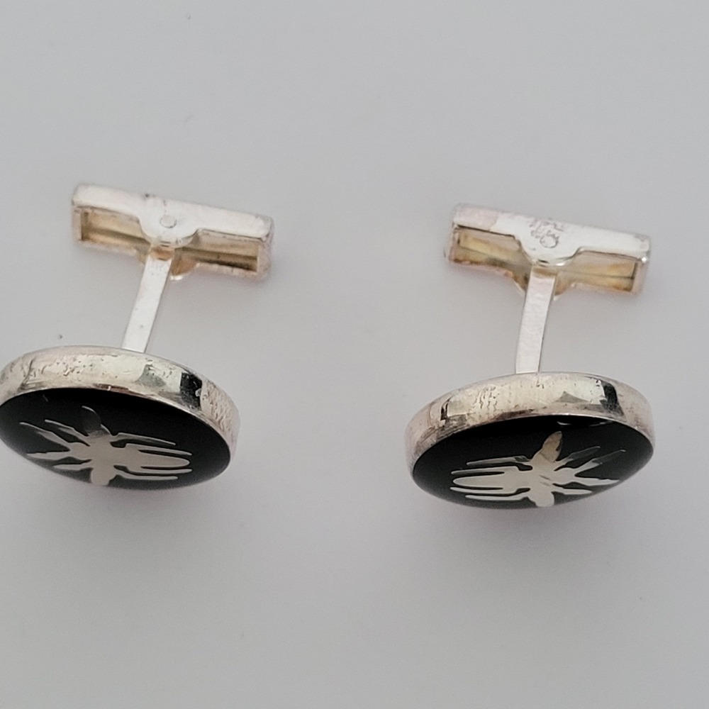Christian Dior Homme Spider Cufflinks Black Enamel Silver Tone Mens Jewelry - Picture 2 of 6